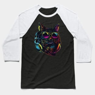 Cat DJ Rave Baseball T-Shirt